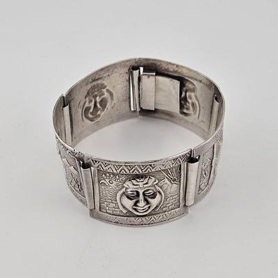 Vintage Sterling Silver 925 Peruvian Panel Bracelet 