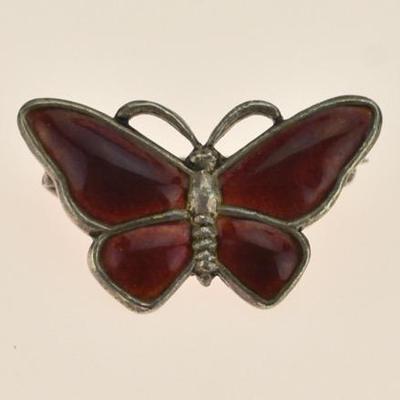 Vintage Danish Sterling Silver Enamel Butterfly Brooch