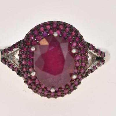 Sterling Silver 2 Carat Oval-Cut Ruby Ring