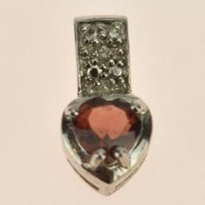 Sterling Silver Heart-Cut Garnet Pendant