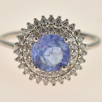 Sterling Silver 1 Carat Natural Unheated Round Tanzanite Ring 
