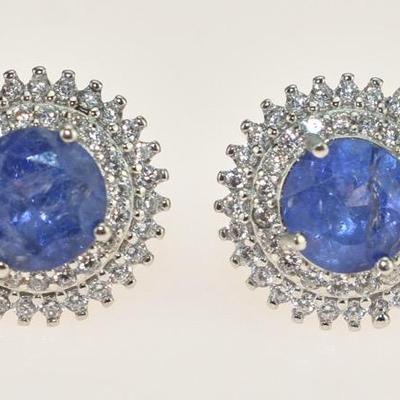 Pair of 2 TCW Natural Unheated Round Tanzanite Stud Earrings