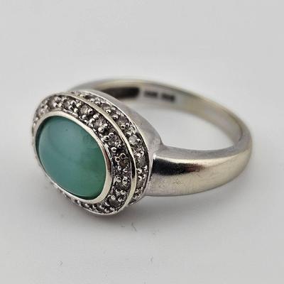 Vintage 14k White Gold Chrysoprase And Diamond Ring