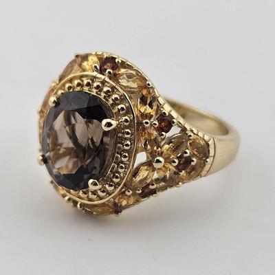 Sterling Silver 925 Gold Vermeil Smoky Quartz Citrine Ring