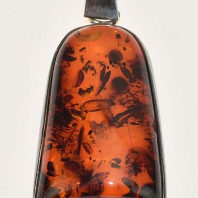 Vintage Sterling Silver Natural Amber Pendant