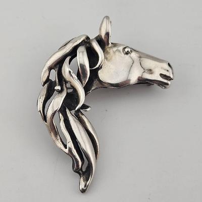 Vintage Sterling Silver 925 Horse Brooch Pendant