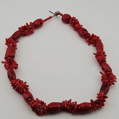 Red Nugget And Branch Coral Necklace 