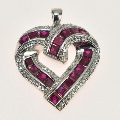 Steleing Silver Ruby Heart Pendant