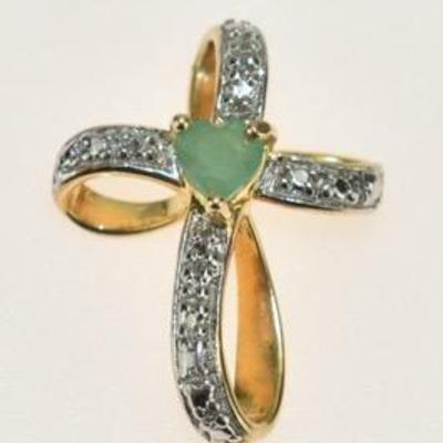 Sterling Silver Gold Vermeil Emerald Cross Pendant