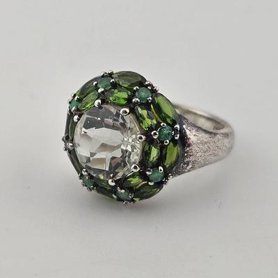 Sterling Silver 925 Green Amethyst Emerald Ring