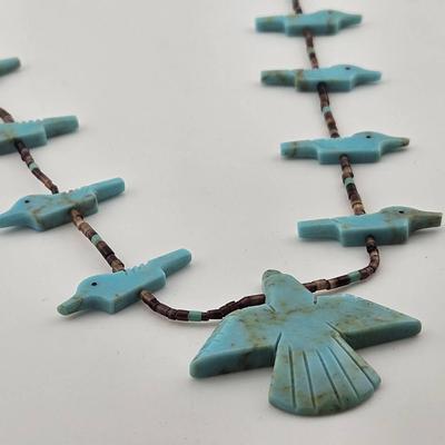 Vintage Carvered Turquoise Native American Bird Necklace 