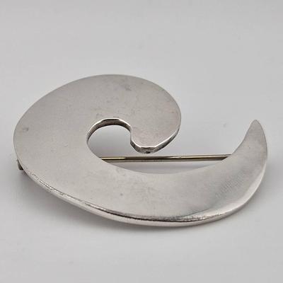 Vintage Sterling Silver 925 Modernist Swirl Brooch