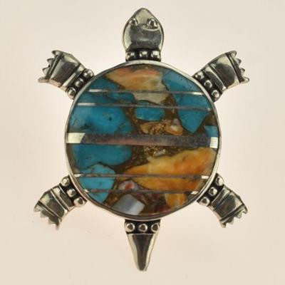 Sterling Silver Spiny Turquoise Turtle Ring