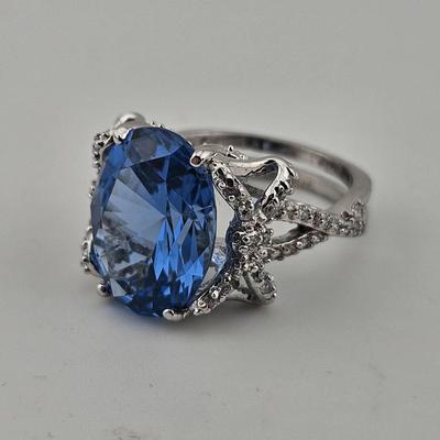 Large Blue Topaz Sterling Silver 925 Ring