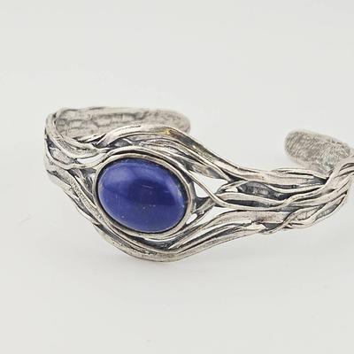 Sterling Silver 925 Royal Blue Lapis Cuff Bracelet 