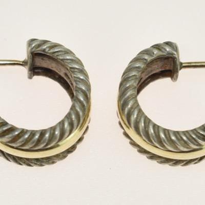 Pair of David Yurman Sterling Silver & 14k Yellow Gold Twisted Hoop Earrings