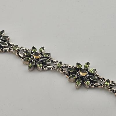Sterling Silver 925 Peridot And Citrine Toggle Bracelet