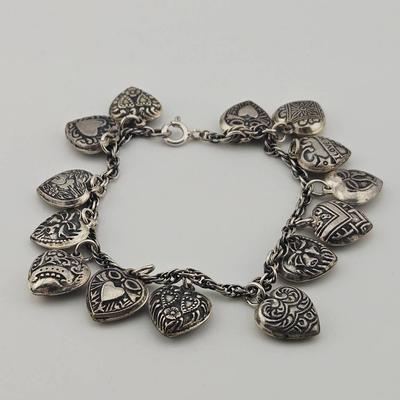 Sterling Silver 925 Heart Charm Bracelet 