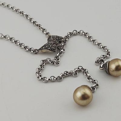 Sterling Silver 925 Marcasite Dangle Necklace 