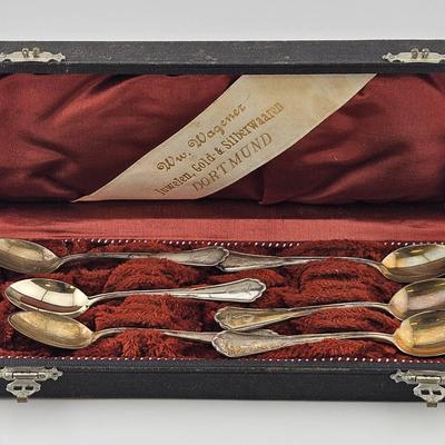Antique .800 Sterling Silver Spoons In Case