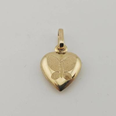 14k Yellow Gold Butterfly Heart Pendant Made In Italy