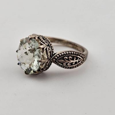 Sterling Silver 925 Oval Green Amethyst Ring
