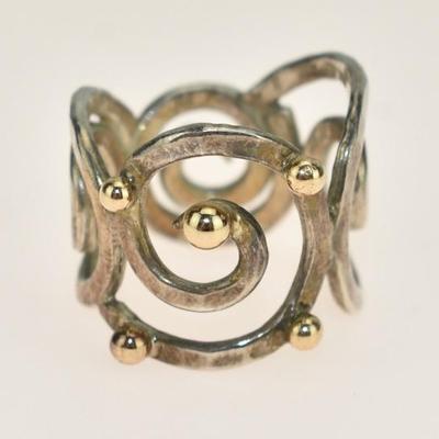 Sterling Silver Gold Vermeil Abstract Ring