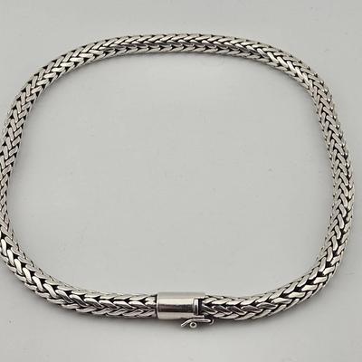 Vintage Sterling Silver 925 Wheat Braid Choker Necklace HEAVY