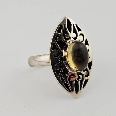 Citrine Cobochon Marquise Sterling Silver Ring
