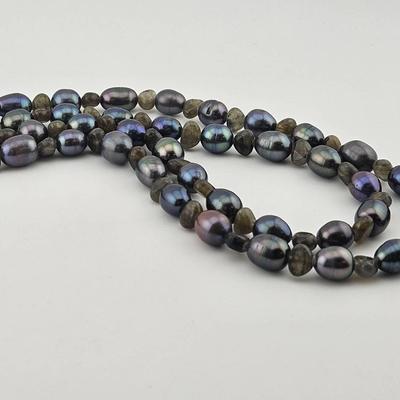 Sterling Silver 925 Black Pearl Bead Necklace 