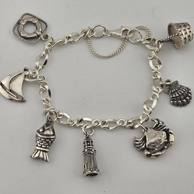Sterling Silver 925 Nautical Charm Bracelet 