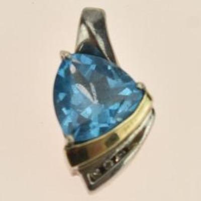 Sterling Silver & 14k Yellow Gold 2.25 Carat Trillion-Cut Blue Topaz Modernist Pendant