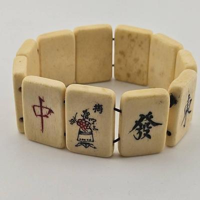Vintage Bone Mahjong Tile Bracelet 