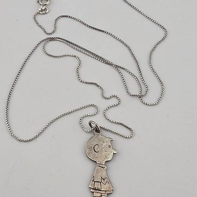 Vintage Sterling Silver 925 Charlie Brown Pendant Necklace