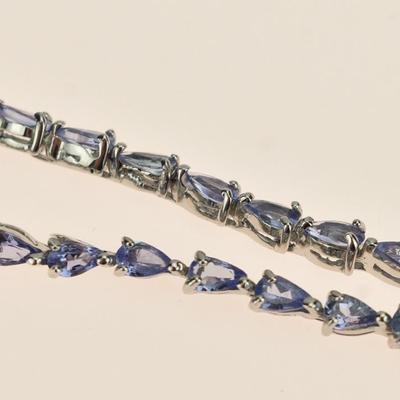 Sterling Silver Natural Unheated Pear-Cut Tanzanite Tennis Bracelet
