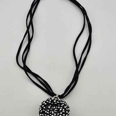 Vintage Sterling Silver 925 Flower Pendant Rope Necklace 