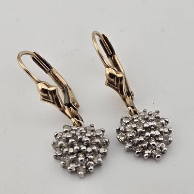 10k Gold Yellow And White Gold Diamond Cluster Earrings 