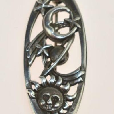 Sterling Silver Celestial-Themed Oval Brooch
