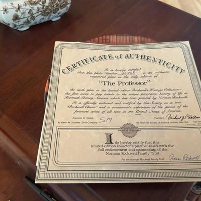 Collector plate norman rockwell the professor certificate