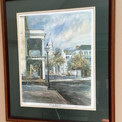 Wall art street scene steeple in background
