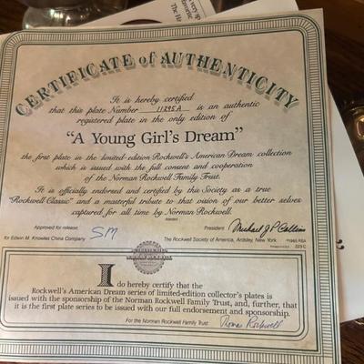 Collector plate norman rockwell vintage a young girls dream certificate