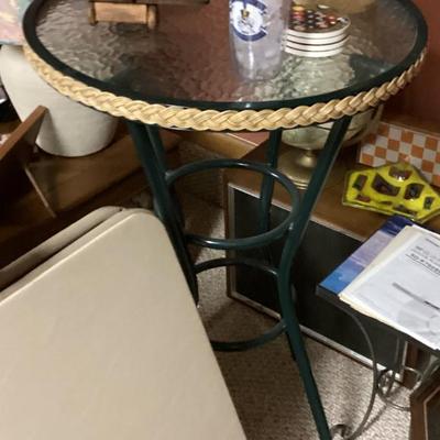 Patio table with 4 chairs metal bistro circular glass top