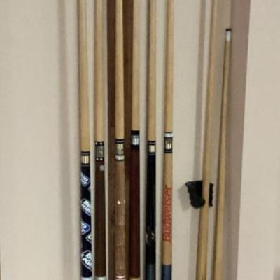 Pool sticks and holder