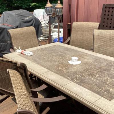 Patio table with 6 chairs rectangular tile top
