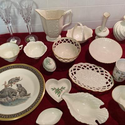 Mix Lot Of Lennox Items And 2 Waterford Crystal Flutes