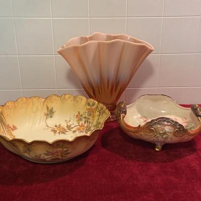 Fenton Opalescent Fan Case And Bowls 