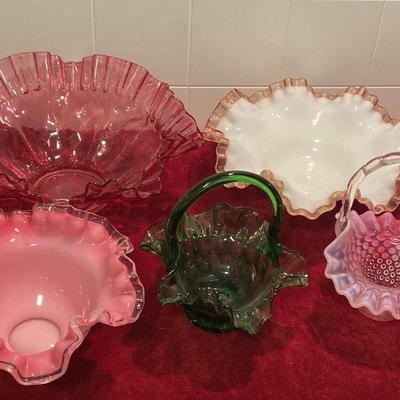 American Sweetheart Depression Glass Plate And Fenton Feather Vase Plus More