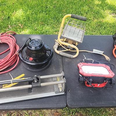 Work Lights, Extension Cords, Tile Cutter, and Buffer/Polisher