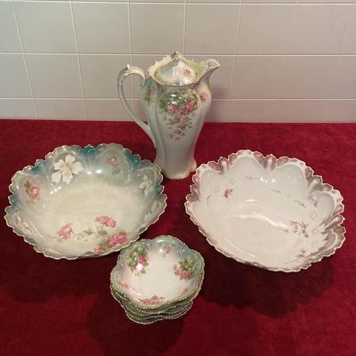 Prussia Floral Chocolate Pot And Prussia Bowls