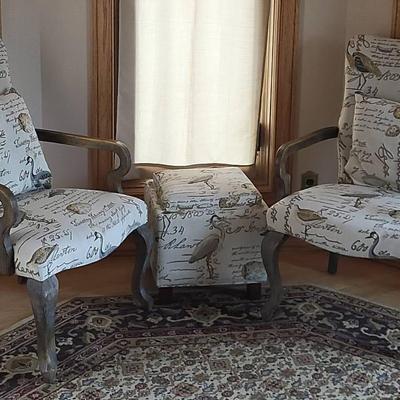 Pair of Gooseneck Chairs w/ Pillows & Ottoman (LR)